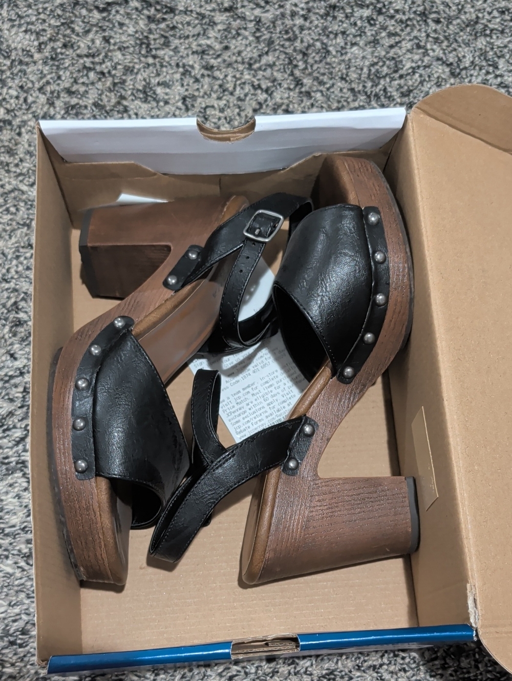 Black Leather Platform Clog Sandals with Stud Accents